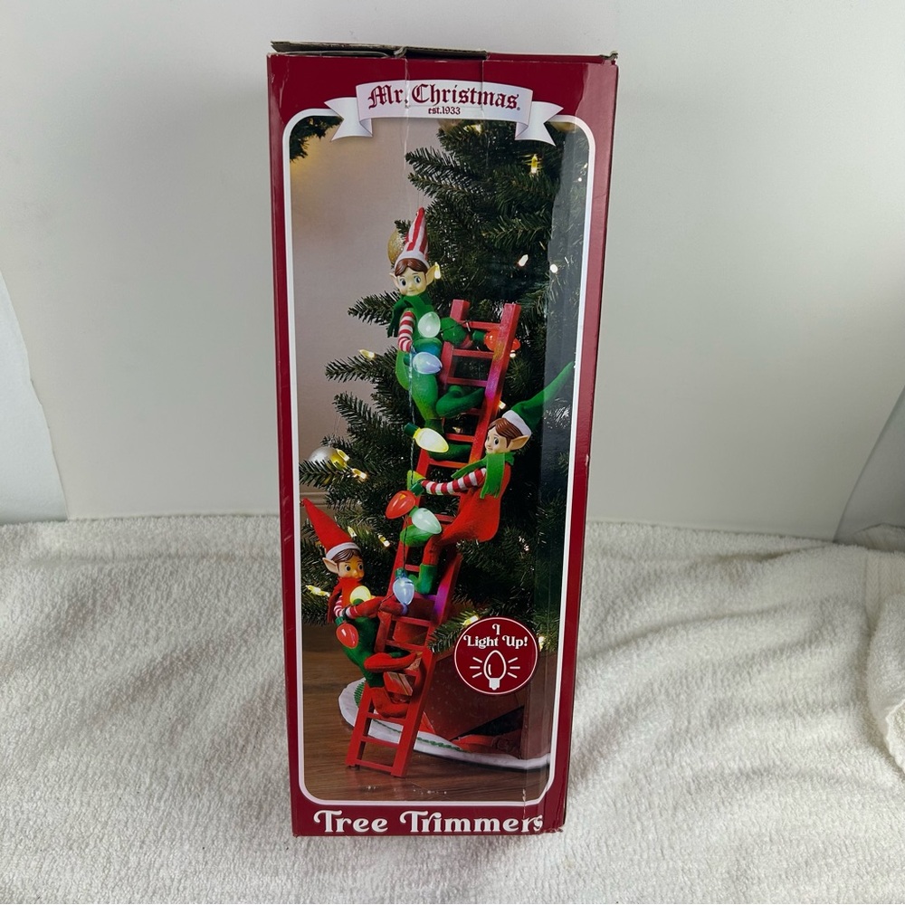 NOS - Mr. Christmas Climbing Elves Tree Trimmers Ladder Lights 27.5” - Picture 2 of 15